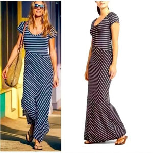 Athleta Makai Striped Maxi Dress navy blue white stripe  XXS